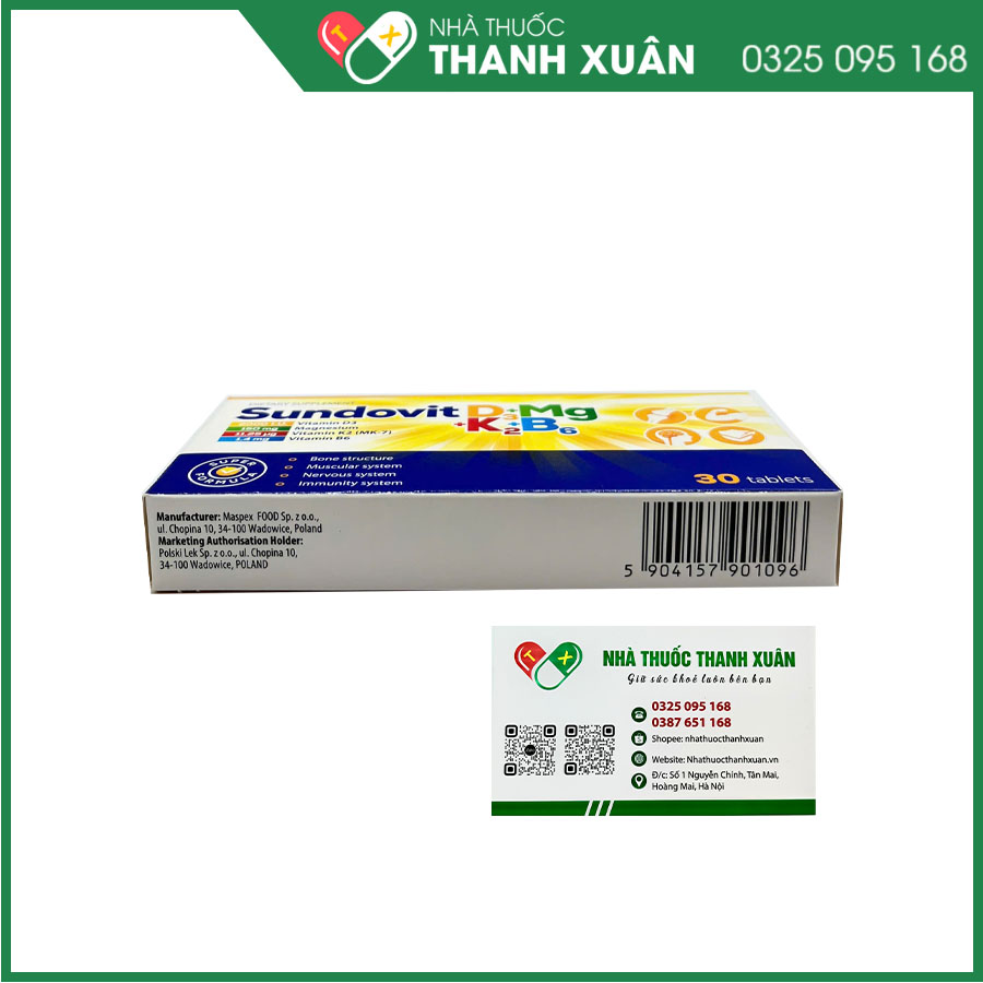Thuốc Sundovit D3 + Mg + K2 + B6 hỗ trợ xương, răng phát triển